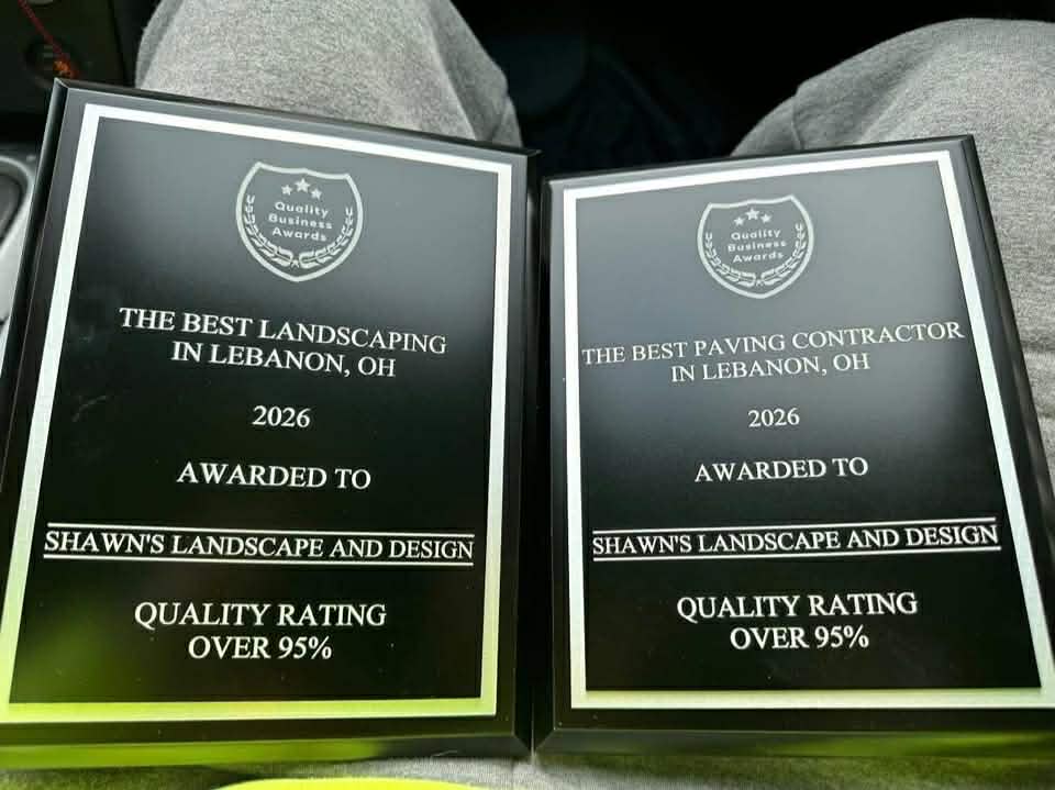 2026 Quality Business Awards recognizing Shawn’s Landscape & Design as Best Landscaping Company and Best Paving Contractor in Lebanon Ohio.